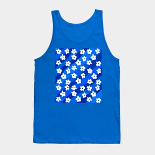 Groovy, Retro Flowers on a Blue Wavy Background Tank Top